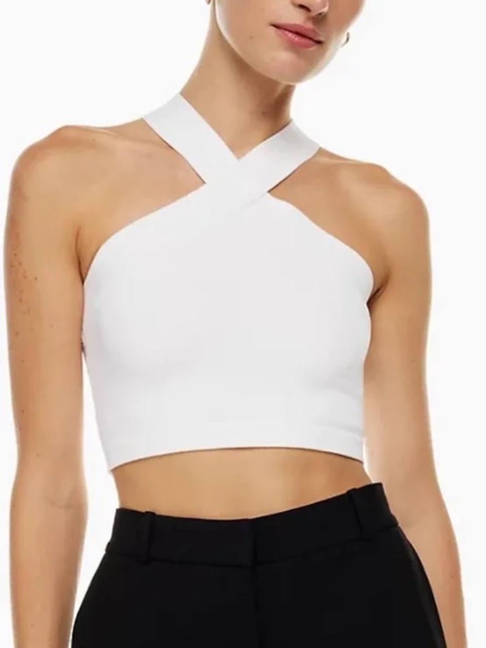 Babaton Aritzia White Knit Criss Cross Halter Crop Top Size S